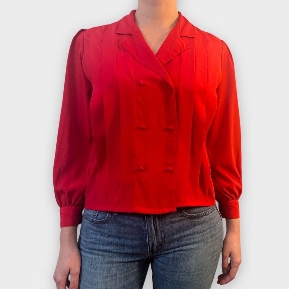 1980’s Vintage Double Breasted Red Long Sleeves Blouse, S/M‎
